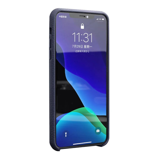 QIALINO for iPhone 11 Pro Max 6.5-inch Case Genuine Leather Litchi Texture Phone Back Cover - Dark Blue - 2