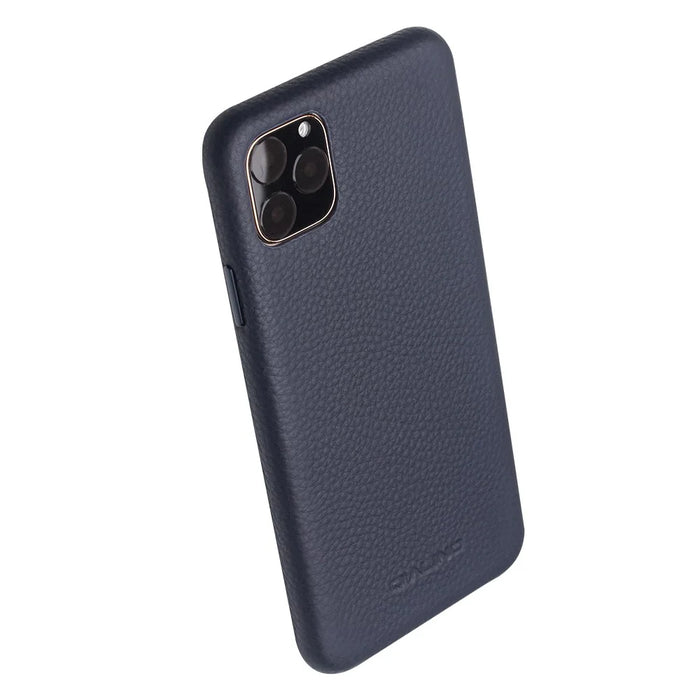 QIALINO for iPhone 11 Pro Max 6.5-inch Case Genuine Leather Litchi Texture Phone Back Cover - Dark Blue - 6