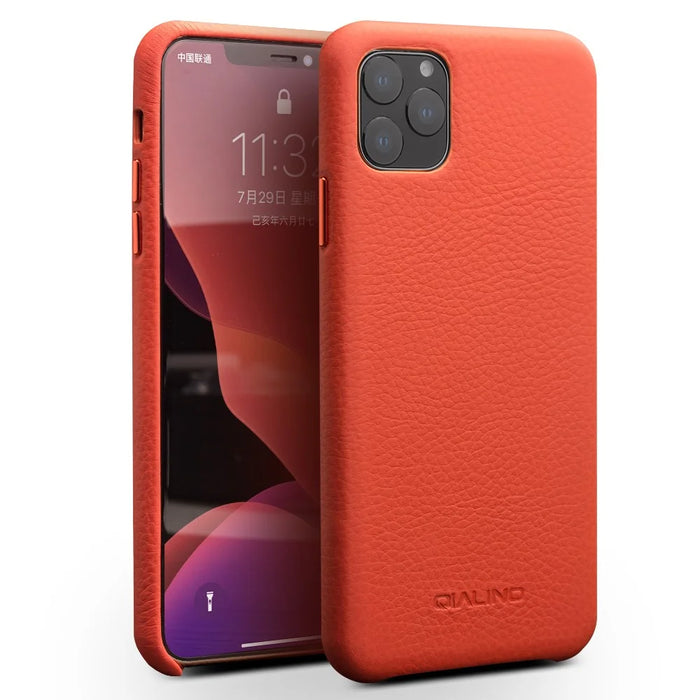 QIALINO for iPhone 11 Pro 5.8 inch Case Litchi Texture Genuine Leather Phone Back Cover - Orange - 1