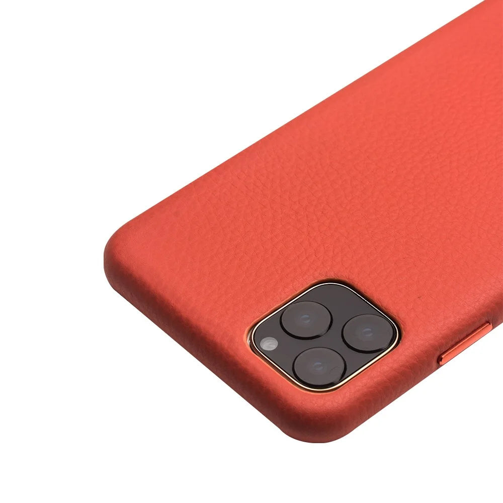 QIALINO for iPhone 11 Pro 5.8 inch Case Litchi Texture Genuine Leather Phone Back Cover - Orange - 5
