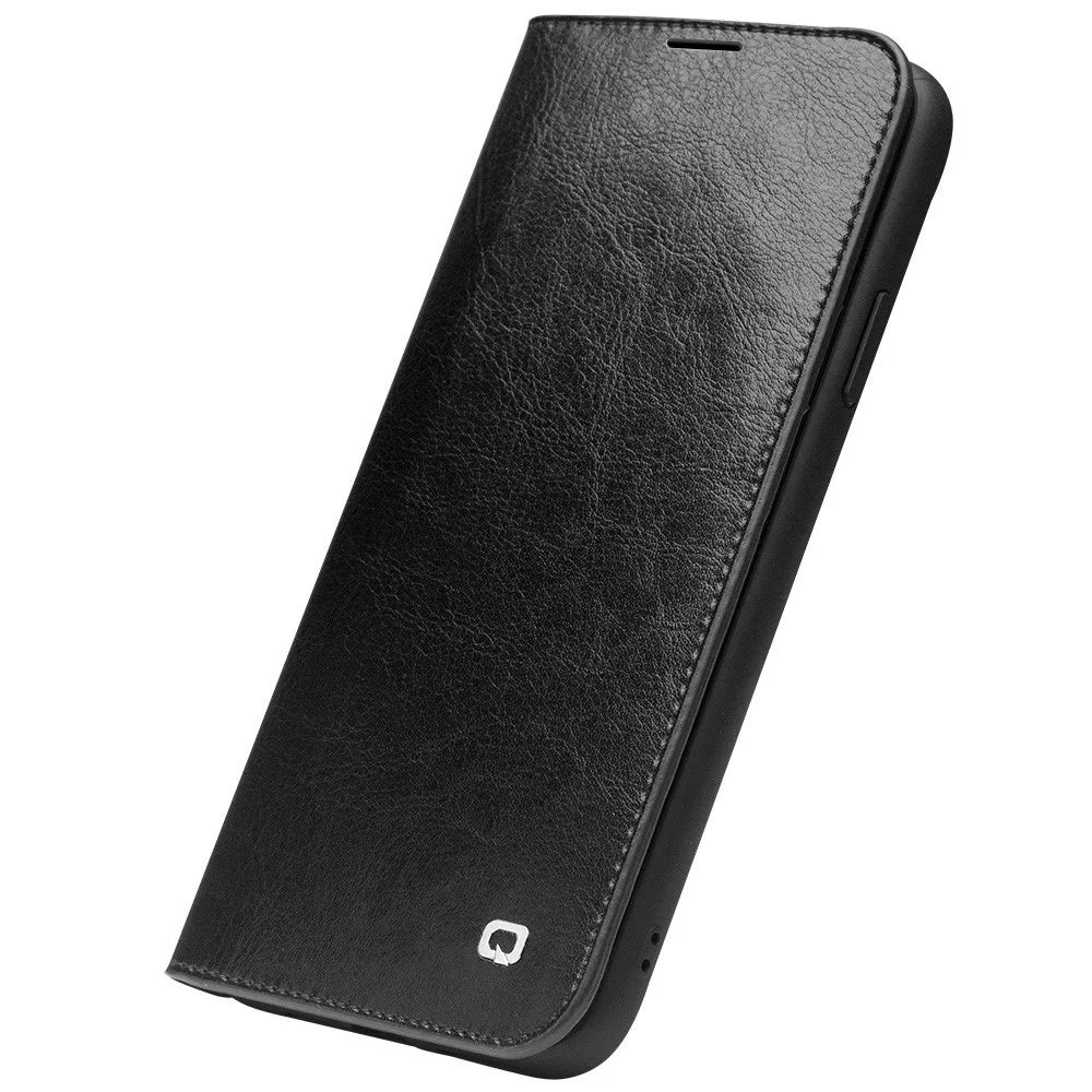 QIALINO For iPhone 11 6.1 inch Phone Case Genuine Cowhide Leather Wallet Protective Cover Shell - Black - 5