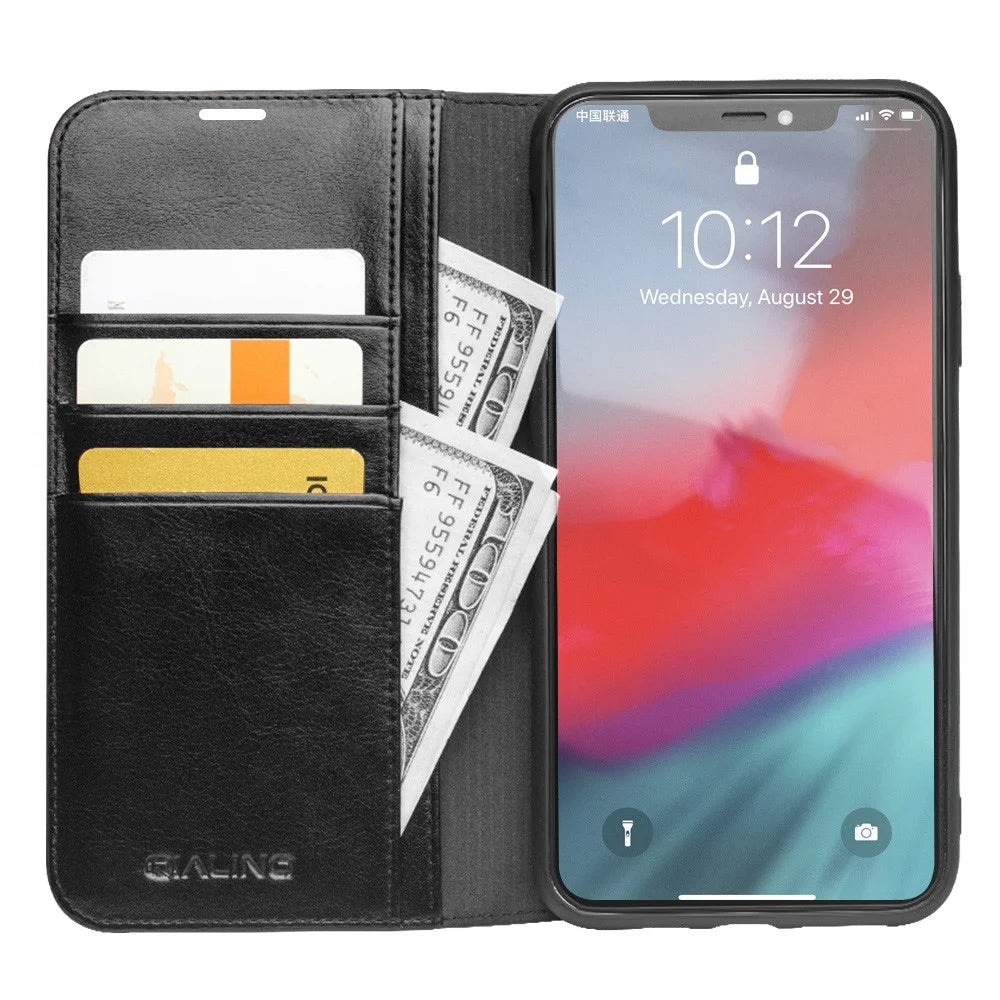 QIALINO Genuine Cowhide Leather Wallet Cover for iPhone 11 Pro 5.8 inch - Black - 3