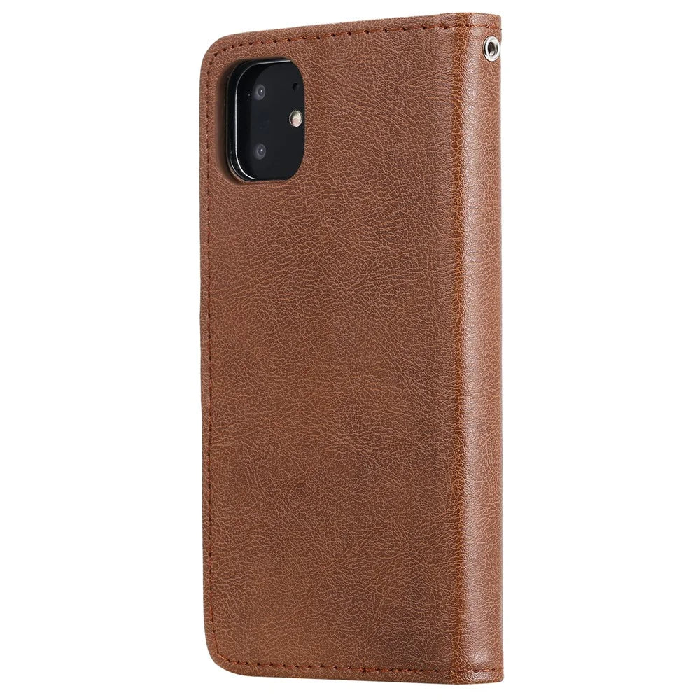For iPhone 11 Case 2 in 1 Detachable Magnetic Leather Wallet Mobile Cover with Strap - Brown - 3