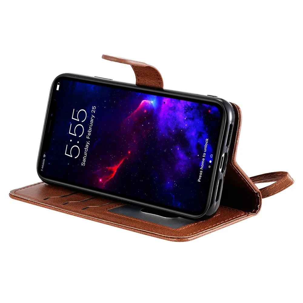 For iPhone 11 Case 2 in 1 Detachable Magnetic Leather Wallet Mobile Cover with Strap - Brown - 7
