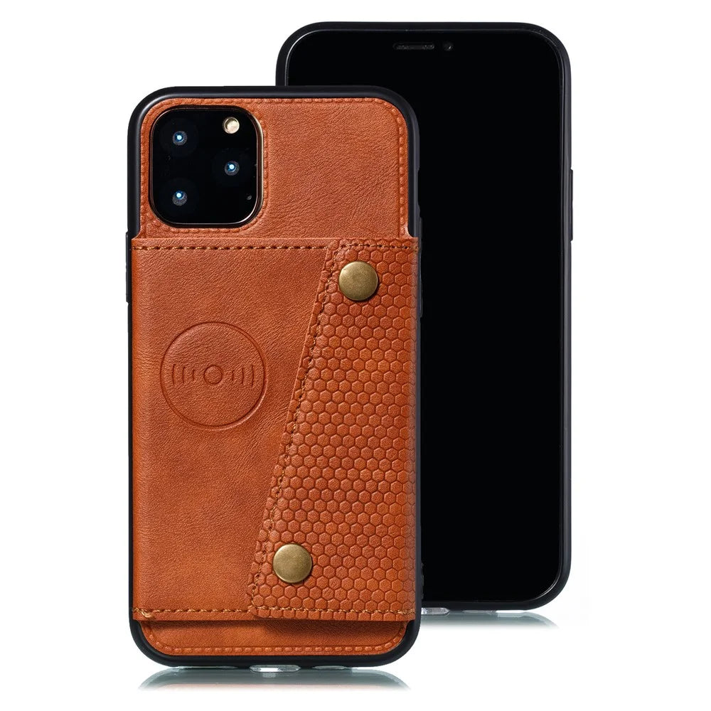 Kickstand Card Holder PU Leather Coated TPU Case for iPhone 11 6.1 inch - Brown - 2