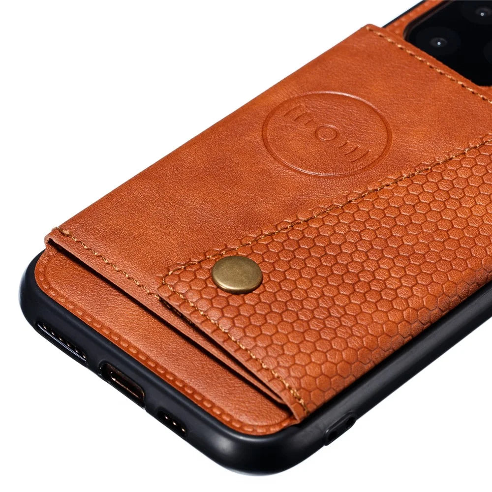 Kickstand Card Holder PU Leather Coated TPU Case for iPhone 11 6.1 inch - Brown - 3