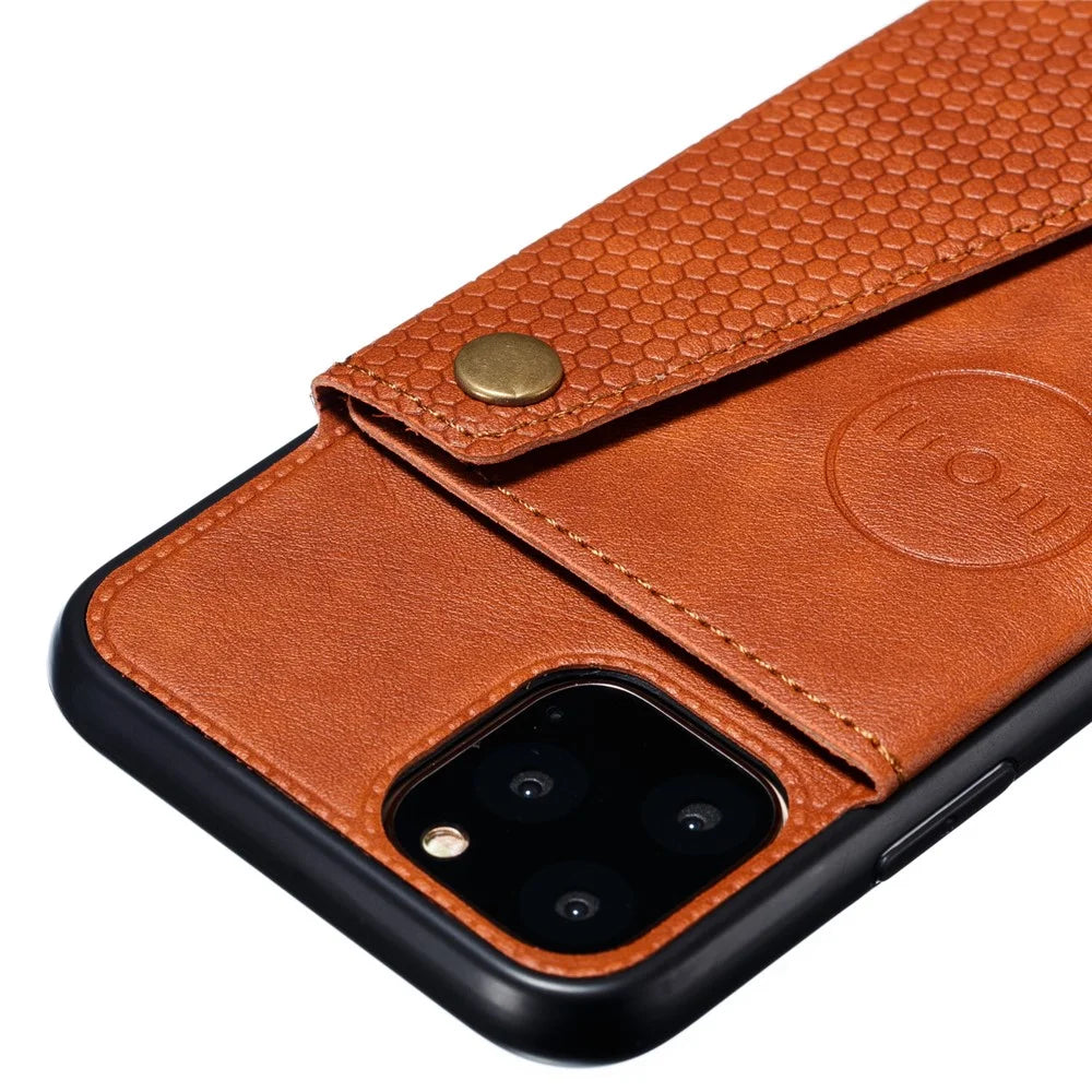 Kickstand Card Holder PU Leather Coated TPU Case for iPhone 11 6.1 inch - Brown - 4