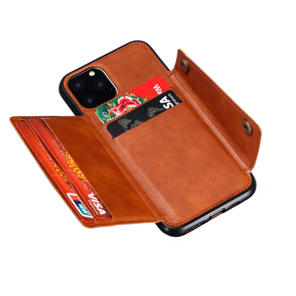 Kickstand Card Holder PU Leather Coated TPU Case for iPhone 11 6.1 inch - Brown - 6