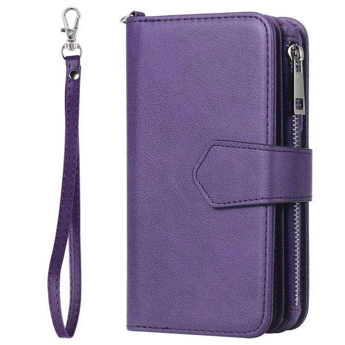 For iPhone 11 Magnetic Leather Case Mobile Cover with Detachable Zipper Wallet Strap - Purple - 5