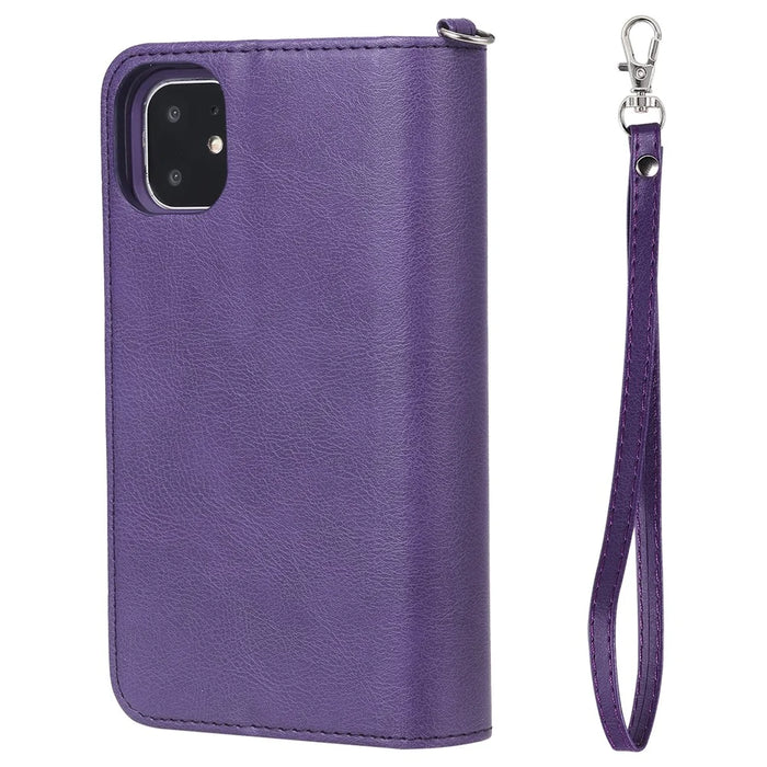 For iPhone 11 Magnetic Leather Case Mobile Cover with Detachable Zipper Wallet Strap - Purple - 6