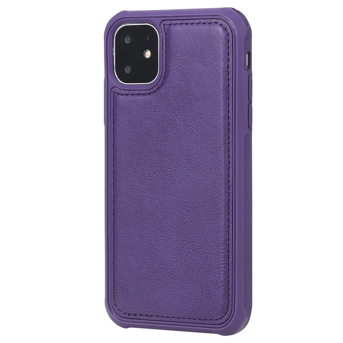 For iPhone 11 Magnetic Leather Case Mobile Cover with Detachable Zipper Wallet Strap - Purple - 7