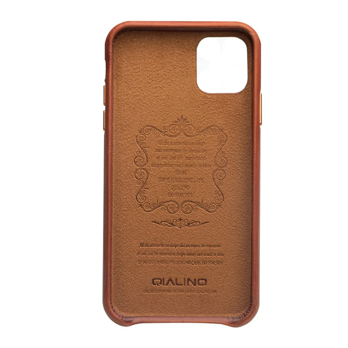 QIALINO for iPhone 11 Pro Genuine Cowhide Leather Phone Back Case Cell Phone Accessory - Brown - 3