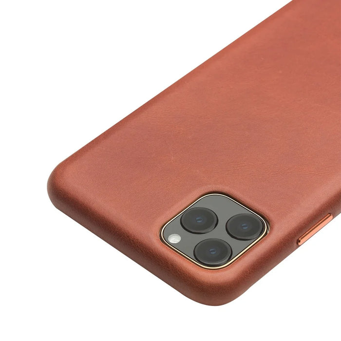 QIALINO for iPhone 11 Pro Genuine Cowhide Leather Phone Back Case Cell Phone Accessory - Brown - 4