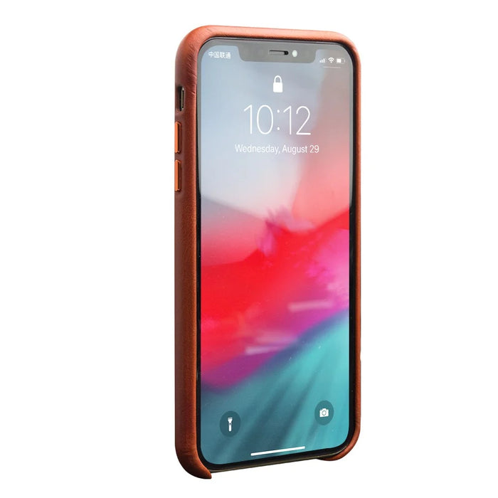 QIALINO for iPhone 11 Pro Genuine Cowhide Leather Phone Back Case Cell Phone Accessory - Brown - 6