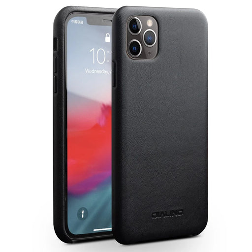 QIALINO for iPhone 11 Pro Max 6.5-inch Case Genuine Leather Phone Back Cover - Black - 1