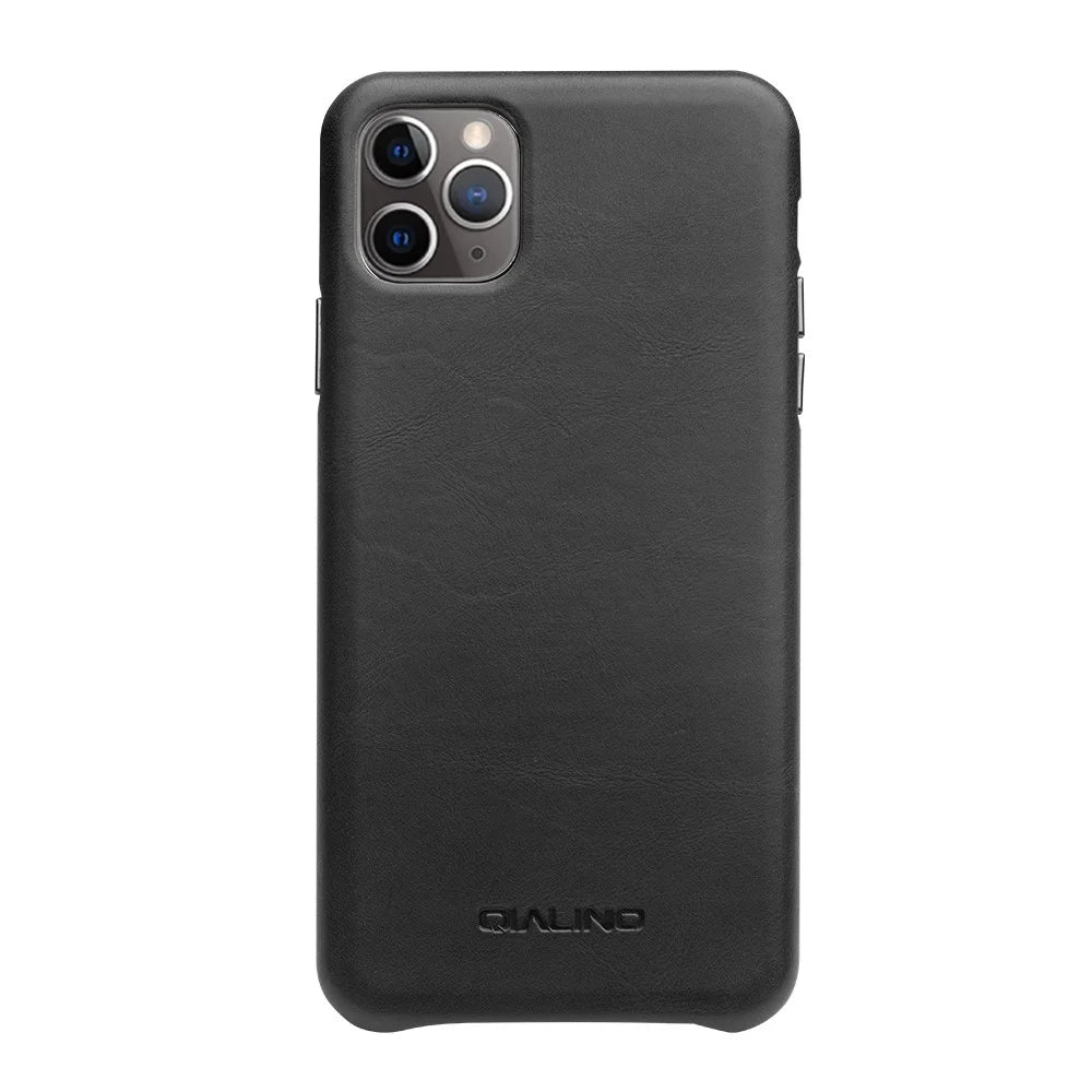 QIALINO for iPhone 11 Pro Max 6.5-inch Case Genuine Leather Phone Back Cover - Black - 2