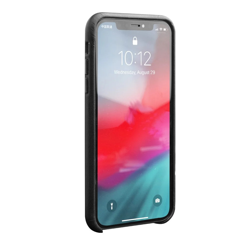 QIALINO for iPhone 11 Pro Max 6.5-inch Case Genuine Leather Phone Back Cover - Black - 6