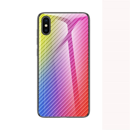 Carbon Fiber Texture Tempered Glass + PC + TPU Hybrid Phone Case for iPhone XS Max 6.5 inch - Multi-color - 1