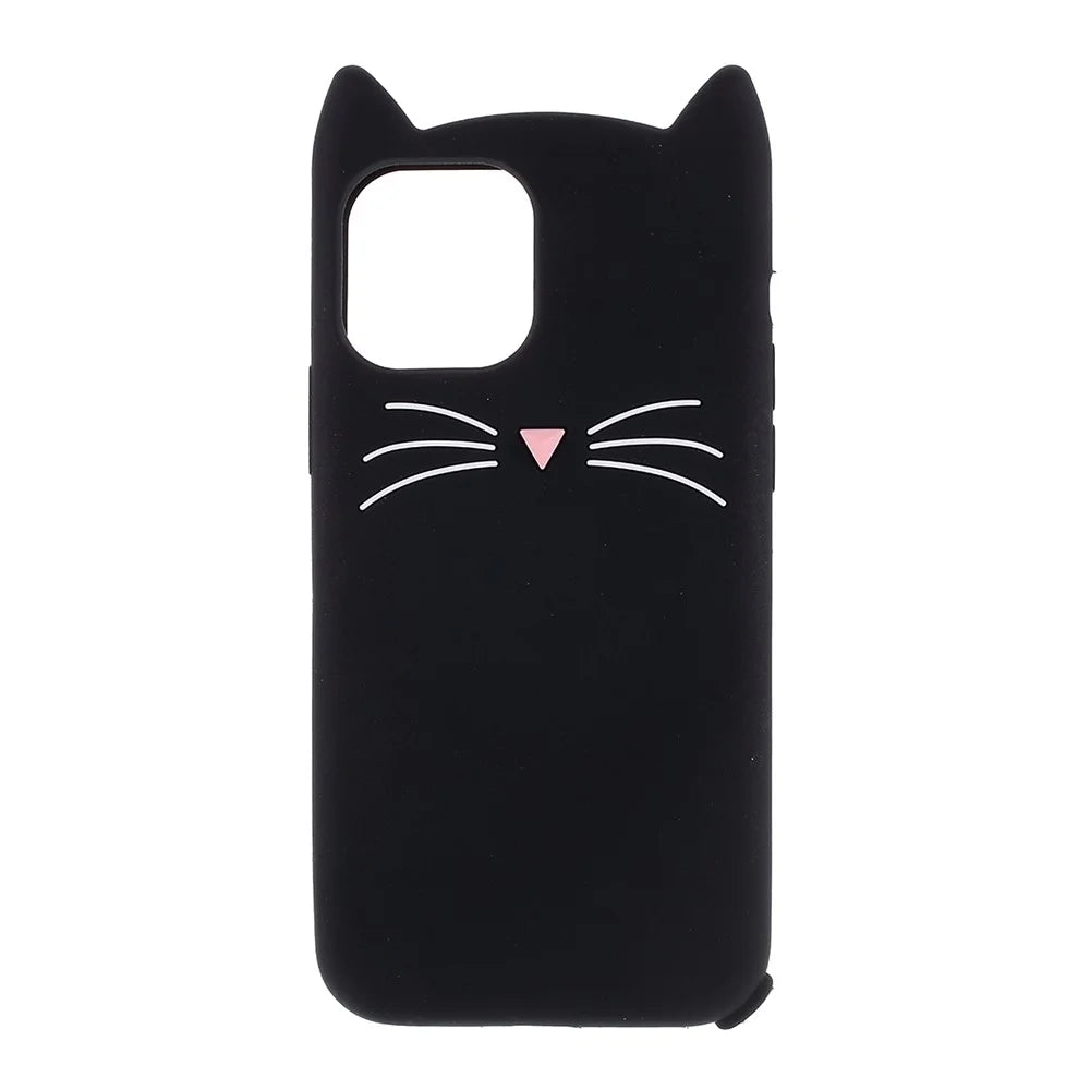 3D Mustache Cat Silicone Soft Case Phone Cover for iPhone 11 6.1 inch - Black - 1