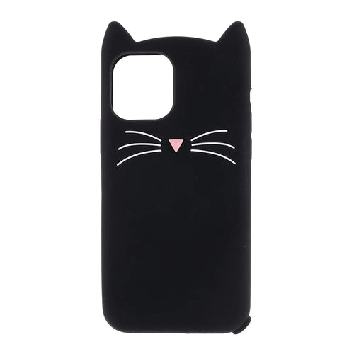 3D Mustache Cat Silicone Soft Case Phone Cover for iPhone 11 6.1 inch - Black - 1