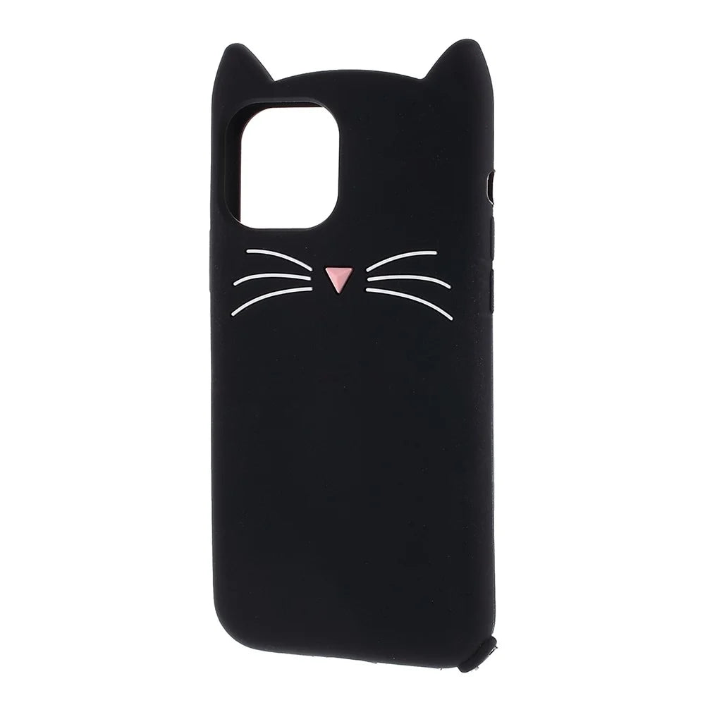 3D Mustache Cat Silicone Soft Case Phone Cover for iPhone 11 6.1 inch - Black - 2