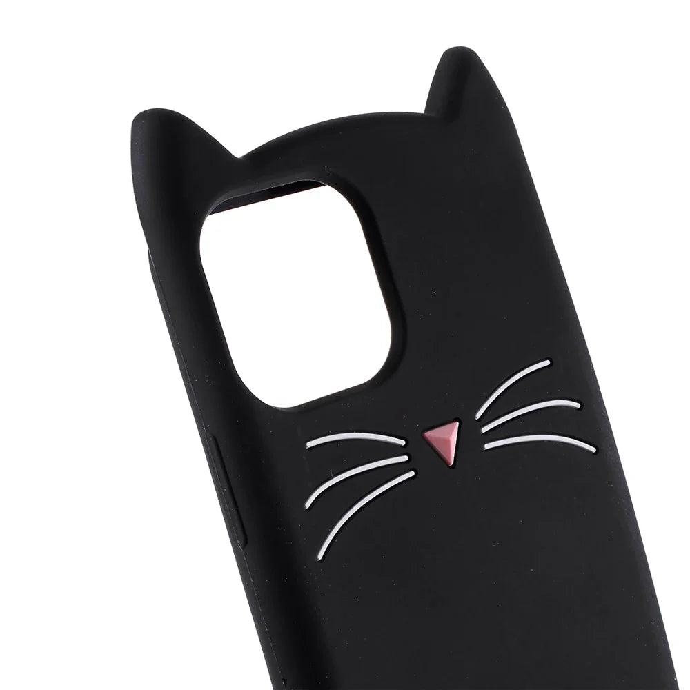 3D Mustache Cat Silicone Soft Case Phone Cover for iPhone 11 6.1 inch - Black - 4