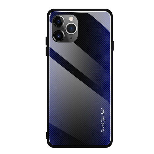 Texture Gradient PC Tempered Glass Back + Soft TPU Edge Phone Shell for iPhone 11 6.1 inch (2019) - Dark Blue - 1