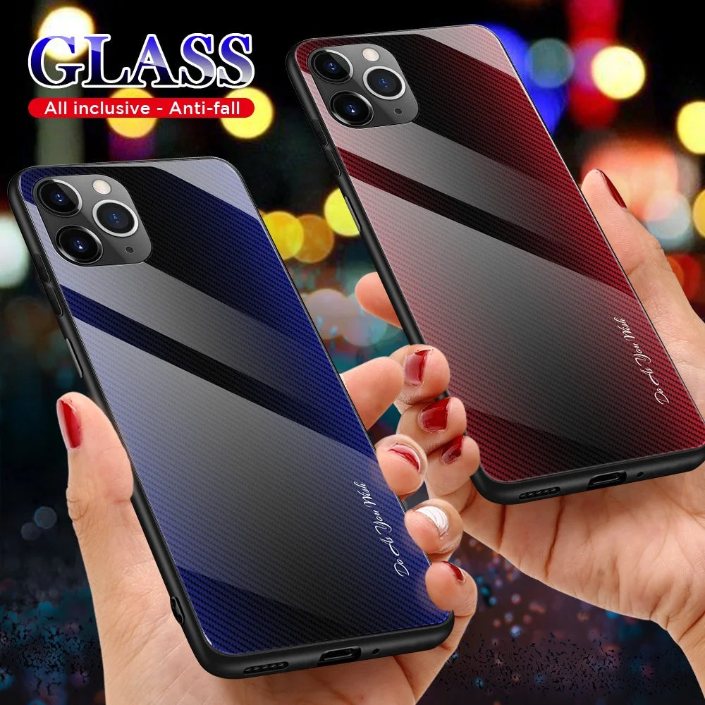 Texture Gradient PC Tempered Glass Back + Soft TPU Edge Phone Shell for iPhone 11 6.1 inch (2019) - Dark Blue - 2