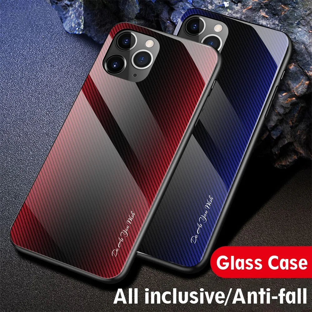 Texture Gradient PC Tempered Glass Back + Soft TPU Edge Phone Shell for iPhone 11 6.1 inch (2019) - Dark Blue - 3