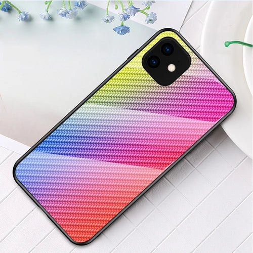 Carbon Fiber Texture Tempered Glass + PC + TPU Hybrid Phone Case for iPhone 11 Pro Max 6.5 inch (2019) - Colorful Fiber - 1