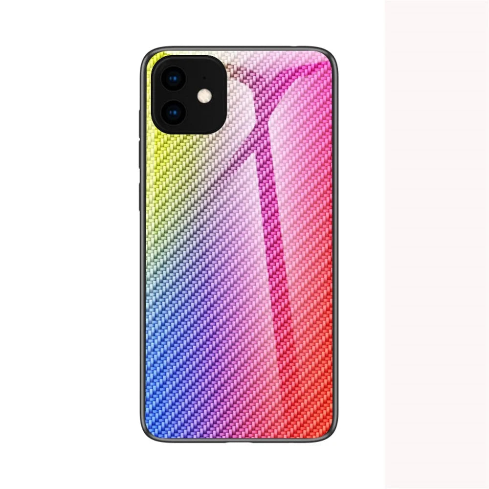 Carbon Fiber Texture Tempered Glass + PC + TPU Hybrid Phone Case for iPhone 11 Pro Max 6.5 inch (2019) - Colorful Fiber - 2