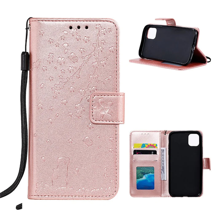 Imprint Flower Leather Wallet Phone Casing for iPhone 11 6.1 inch - Rose Gold - 1