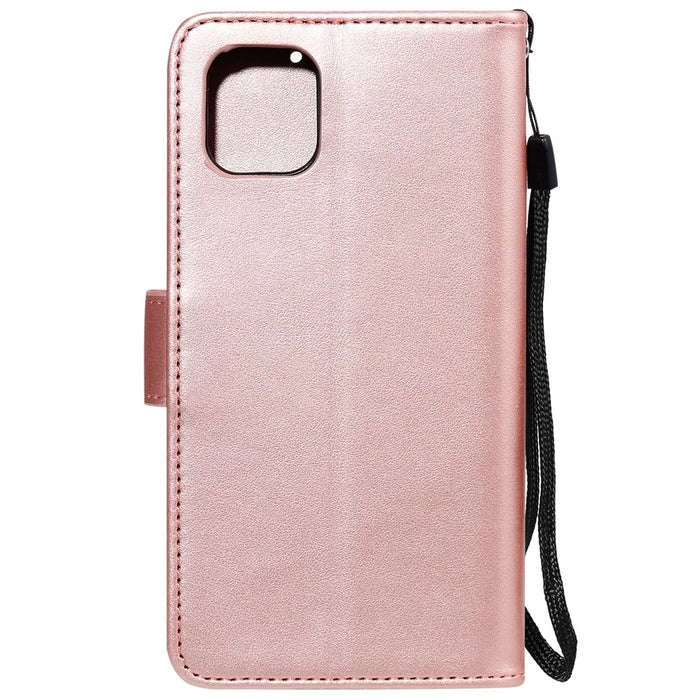 Imprint Flower Leather Wallet Phone Casing for iPhone 11 6.1 inch - Rose Gold - 2