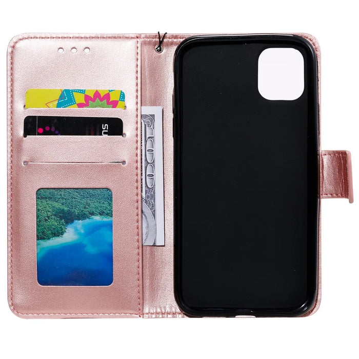 Imprint Flower Leather Wallet Phone Casing for iPhone 11 6.1 inch - Rose Gold - 3
