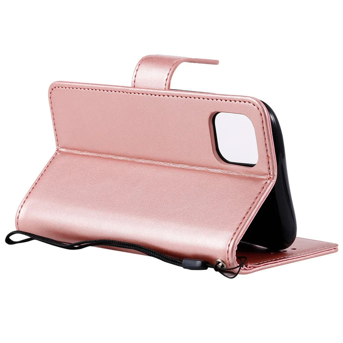 Imprint Flower Leather Wallet Phone Casing for iPhone 11 6.1 inch - Rose Gold - 6