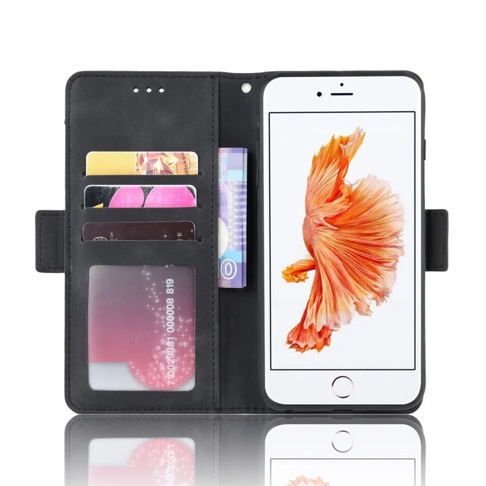 Leather Wallet Stand Phone Shell Cover with Multiple Card Slots Shell for iPhone 6/6s 4.7-inch - Black - 4