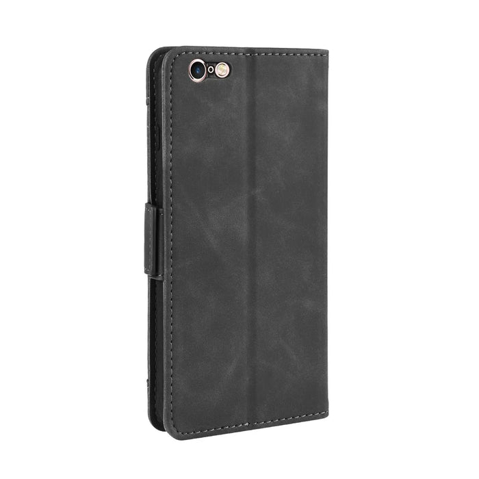 Leather Wallet Stand Phone Shell Cover with Multiple Card Slots Shell for iPhone 6/6s 4.7-inch - Black - 6