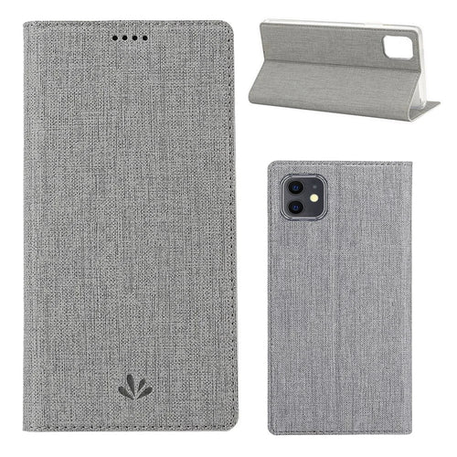 VILI DMX Cross Texture Stand Leather Card Holder Case for iPhone 11 6.1 inch - Grey - 1