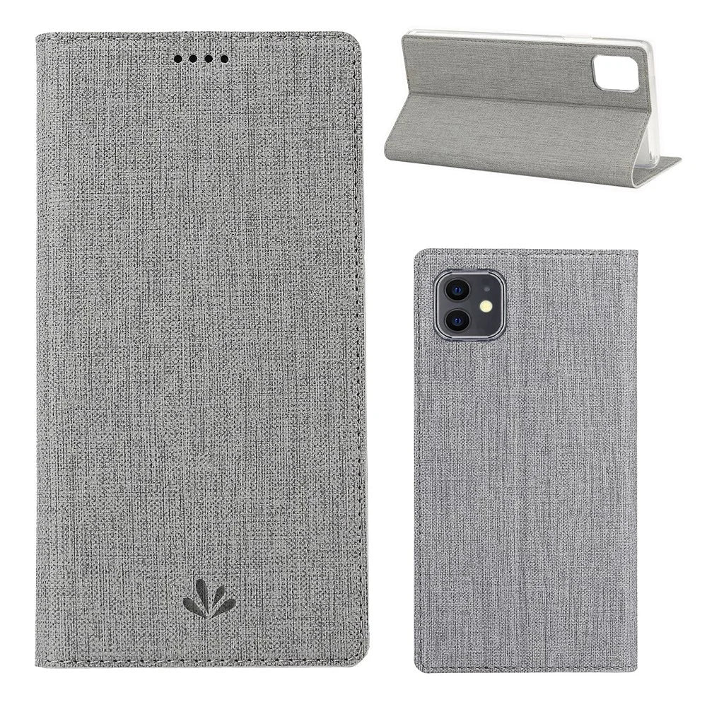 VILI DMX Cross Texture Stand Leather Card Holder Case for iPhone 11 6.1 inch - Grey - 1