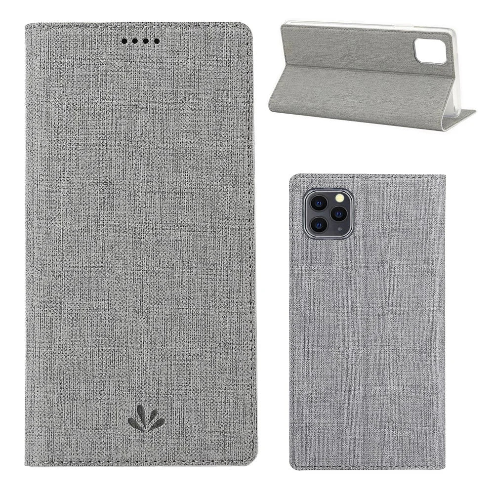 VILI DMX Cross Texture Leather Stand Case with Card Slot for iPhone 11 Pro Max 6.5 inch - Grey - 1