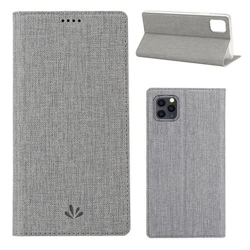 VILI DMX Cross Texture Leather Stand Case with Card Slot for iPhone 11 Pro Max 6.5 inch - Grey - 1
