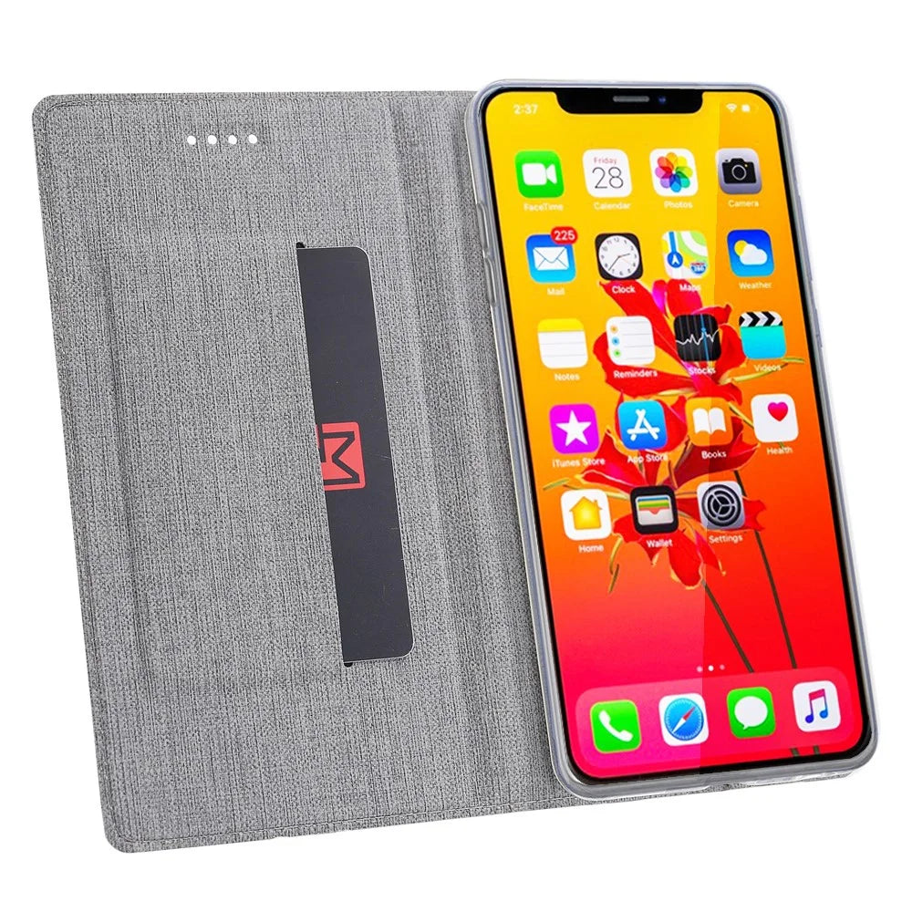 VILI DMX Cross Texture Leather Stand Case with Card Slot for iPhone 11 Pro Max 6.5 inch - Grey - 3