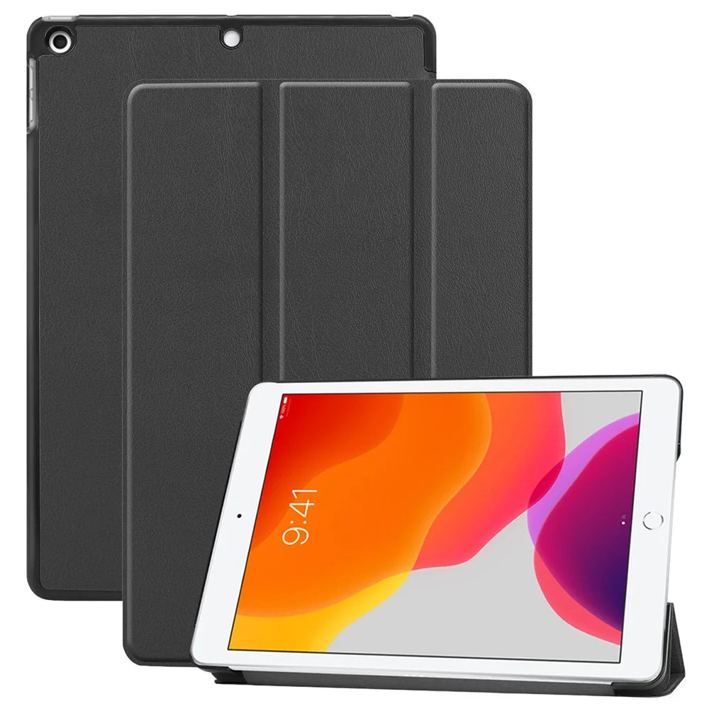 PU Leather Tablet Case for iPad 10.2 (2021) / (2020) / (2019) Anti-drop Tri-Fold Stand Slim Protective Cover - Black - 1