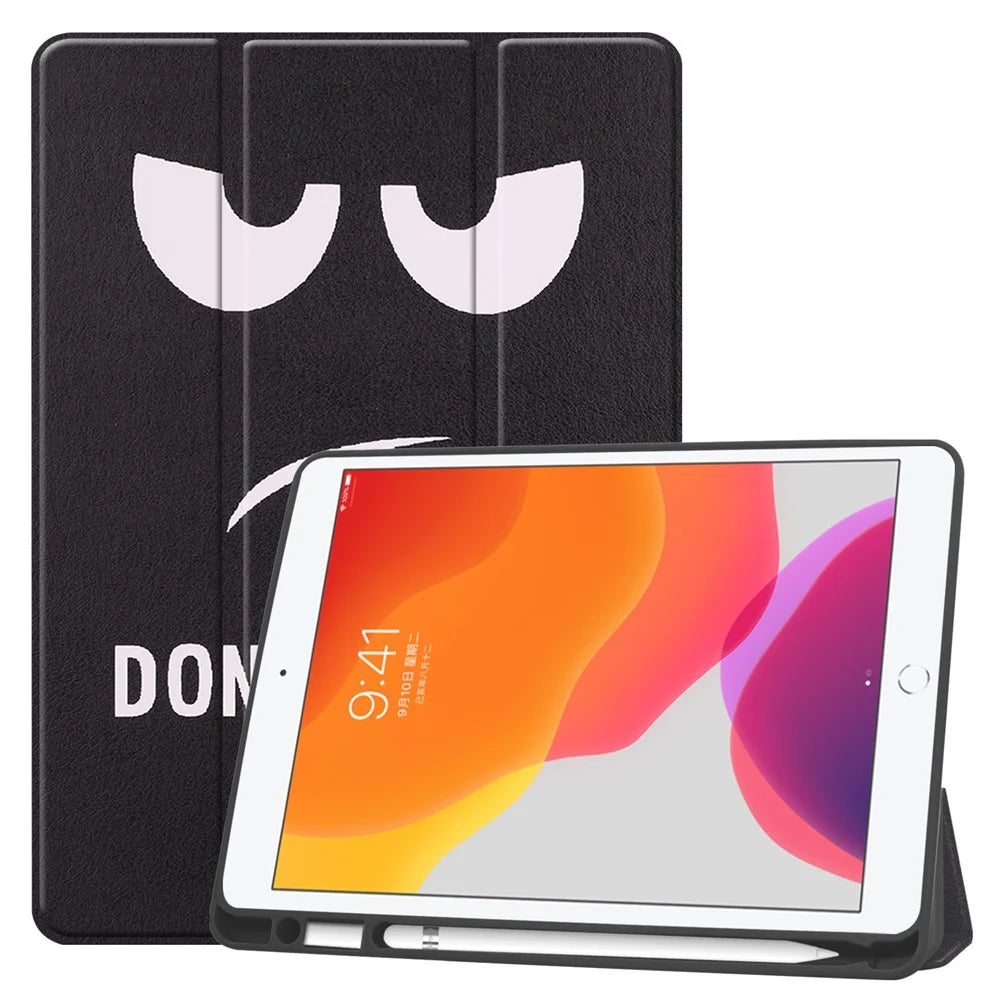 Pattern Printing Tri-Fold Stand TPU and Leather Smart Tablet Case with Apple Pencil Slot for iPad 10.2 (2021) / (2020) / (2019) - Don't Touch Me - 1