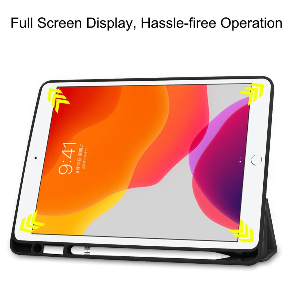 Leather Tablet Cover for iPad 10.2 (2021) / (2020) / (2019) Tri-Fold Stand Protection Case with Pen Slot - Black - 4
