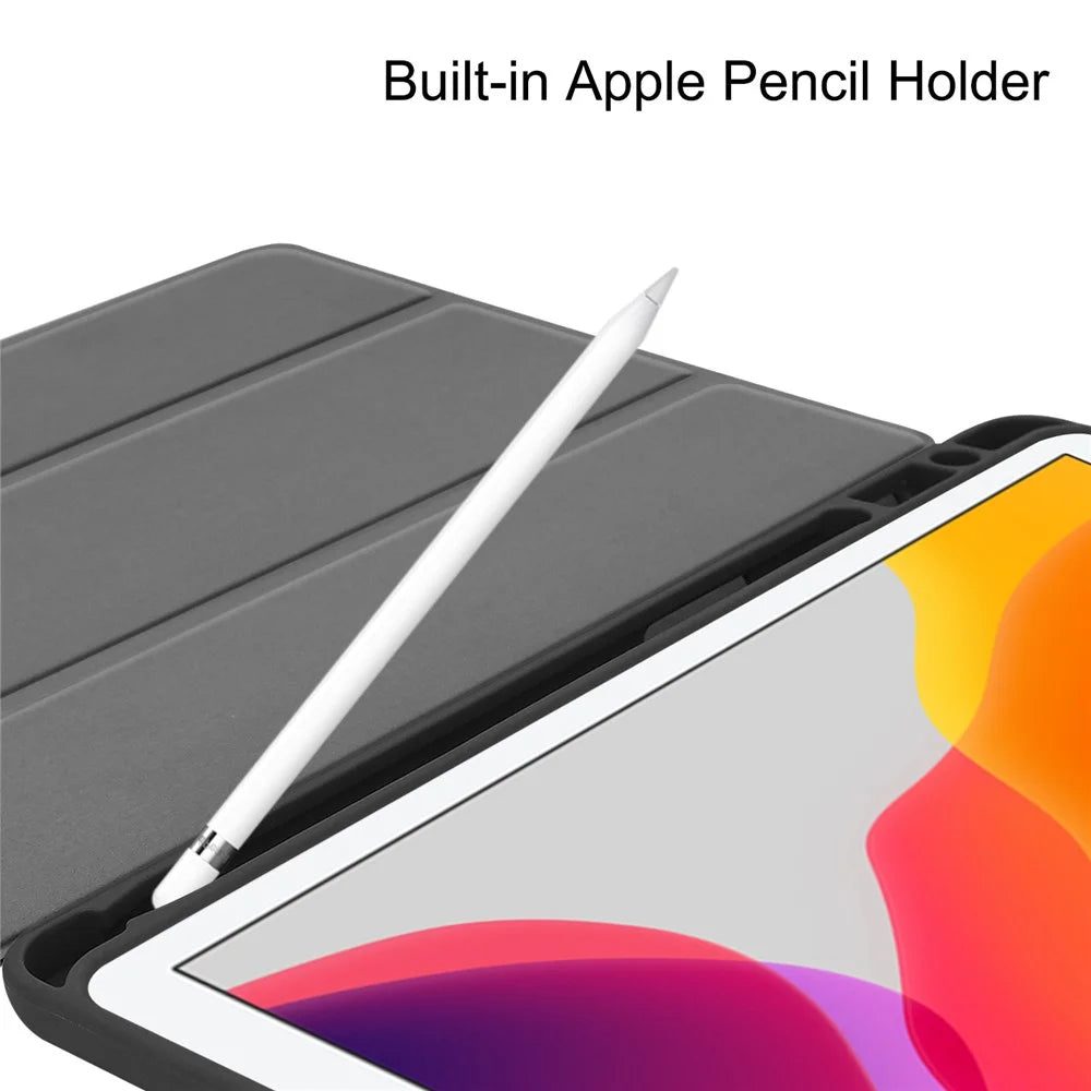 Leather Tablet Cover for iPad 10.2 (2021) / (2020) / (2019) Tri-Fold Stand Protection Case with Pen Slot - Black - 7