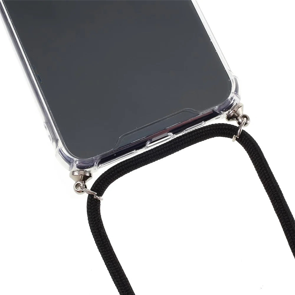 Anti-fall Glossy TPU+Acrylic with Textile Strap Phone Cover for iPhone 11 Pro Max 6.5 inch (2019) - All Black - 2