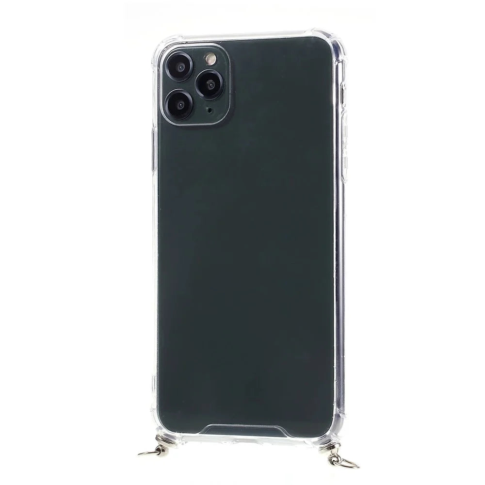 Anti-fall Glossy TPU+Acrylic with Textile Strap Phone Cover for iPhone 11 Pro Max 6.5 inch (2019) - All Black - 5