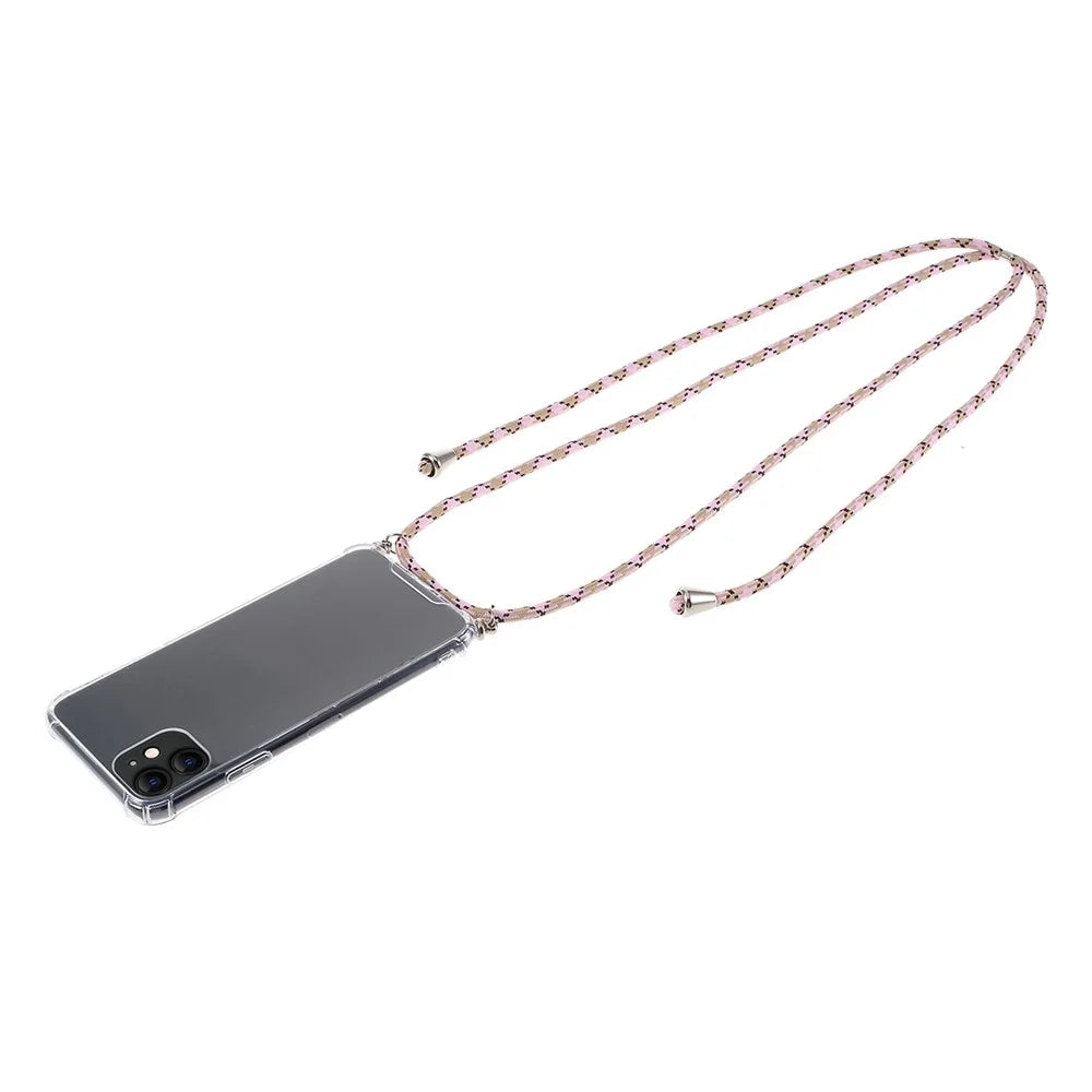 Drop-resistant TPU + Acrylic + Textile Strap Anti-fall Shell for iPhone 11 6.1-inch - Pink/Stripe - 1