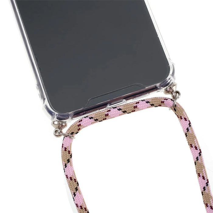 Drop-resistant TPU + Acrylic + Textile Strap Anti-fall Shell for iPhone 11 6.1-inch - Pink/Stripe - 2
